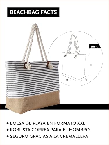 Thumbnail 1 de DonDon Bolso de playa grande impermeable con cremallera - Rayas negras