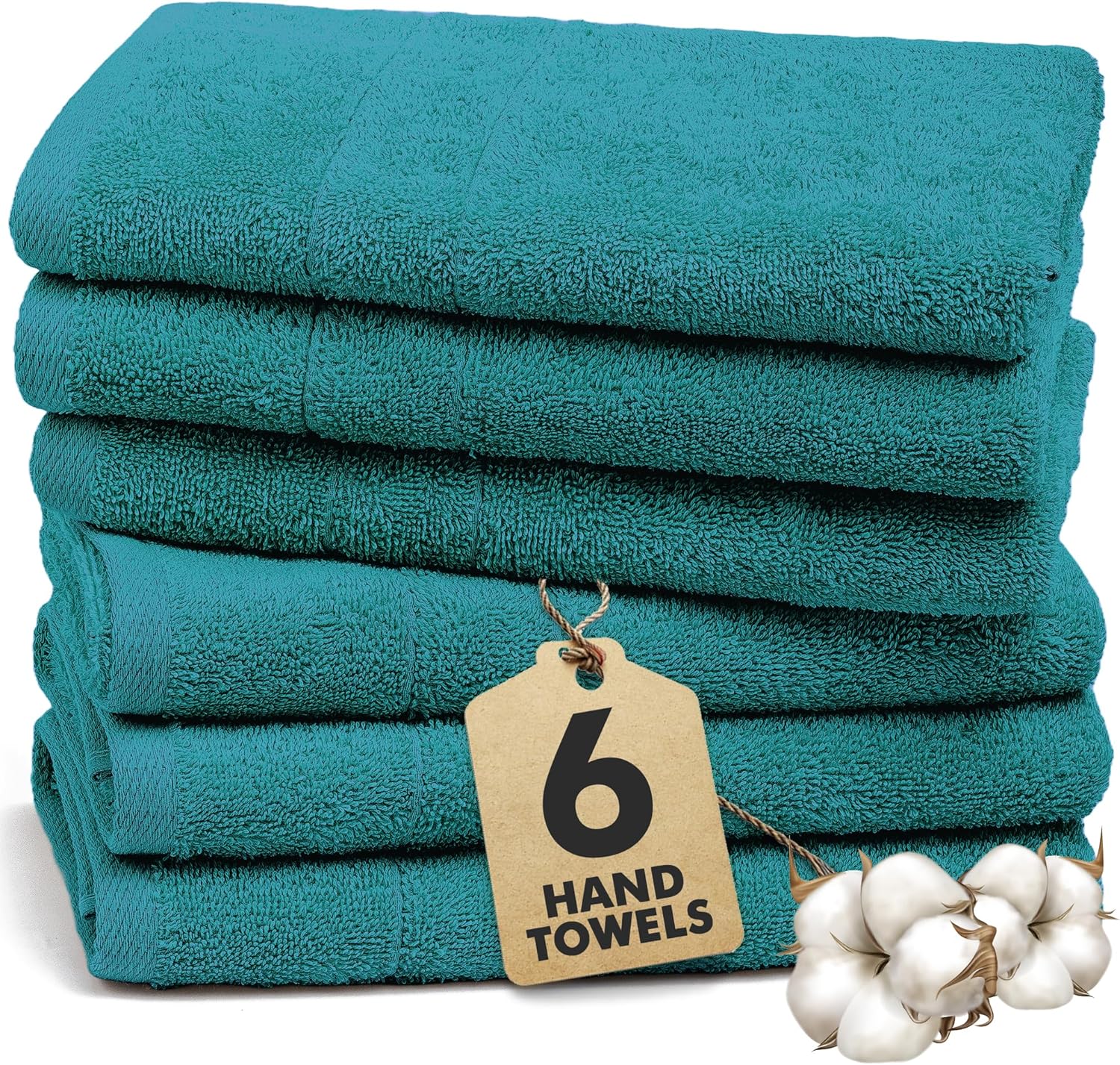 Novo Home Hand Towels for Bathroom – 100% Cotton, Pack of 6 (50x85cm) in Teal