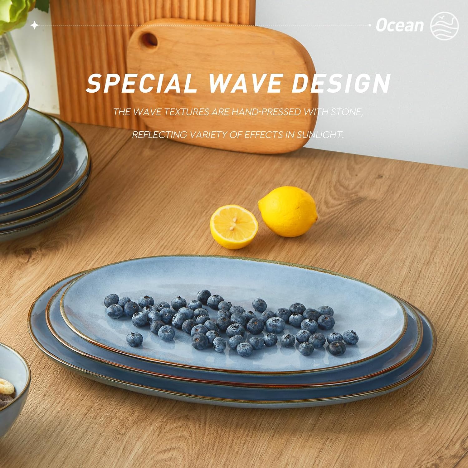 Thumbnail 6 de Famiware Ocean Series Oval Serving Platter Set (Large, Medium, Small) in Blue