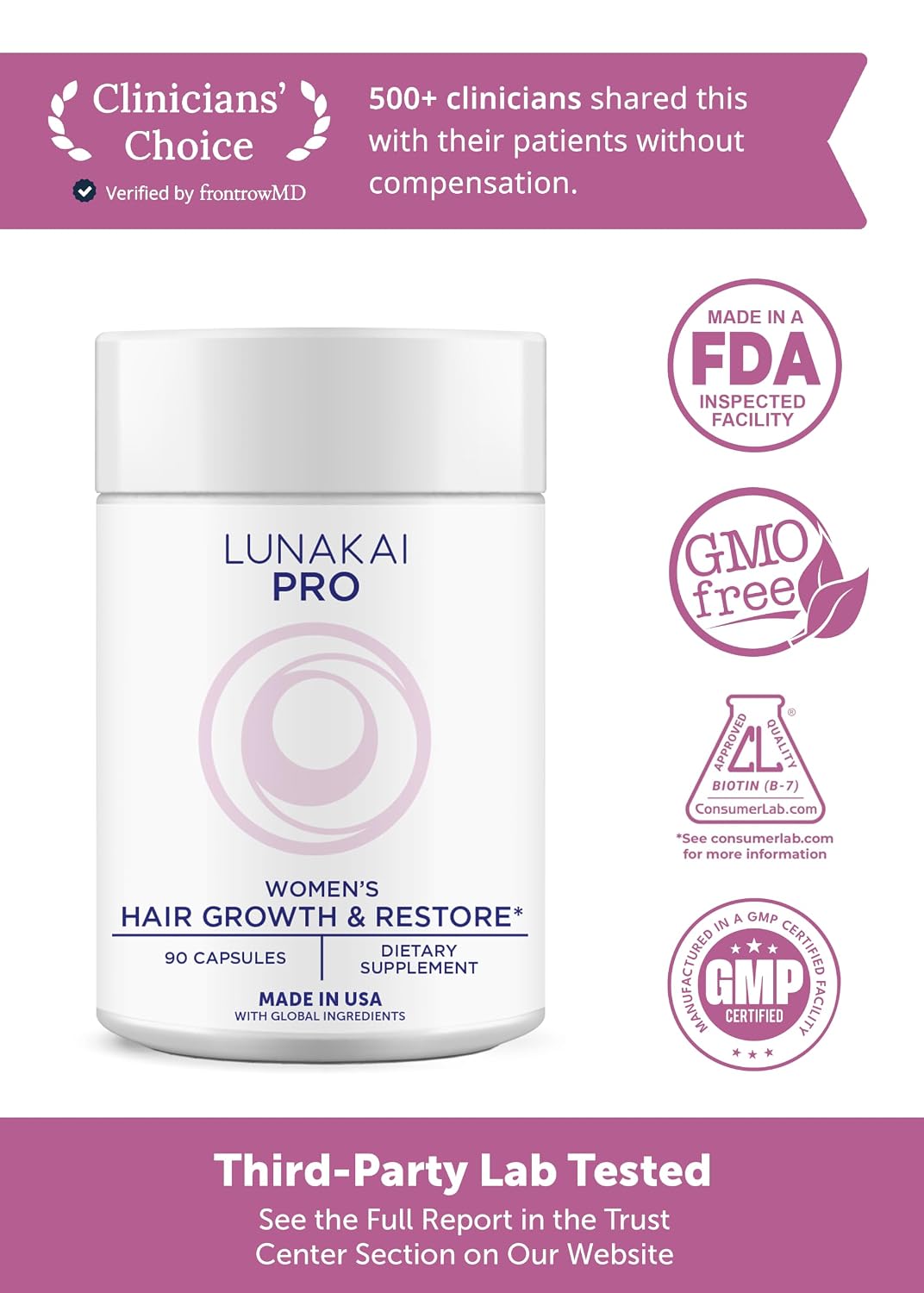 Detalle 2 de Lunakai Hair Growth Supplement for Women, 90 Capsules with Biotin and Marine Collagen