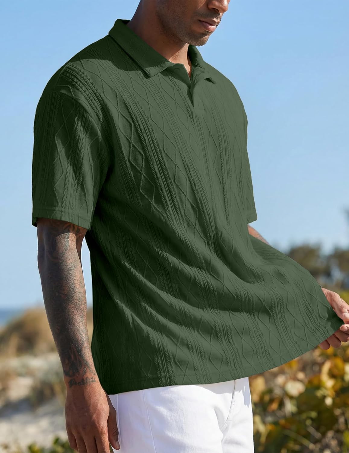 Thumbnail 2 de JMIERR Men’s Polo Shirt with Textured Knit and Button Closure