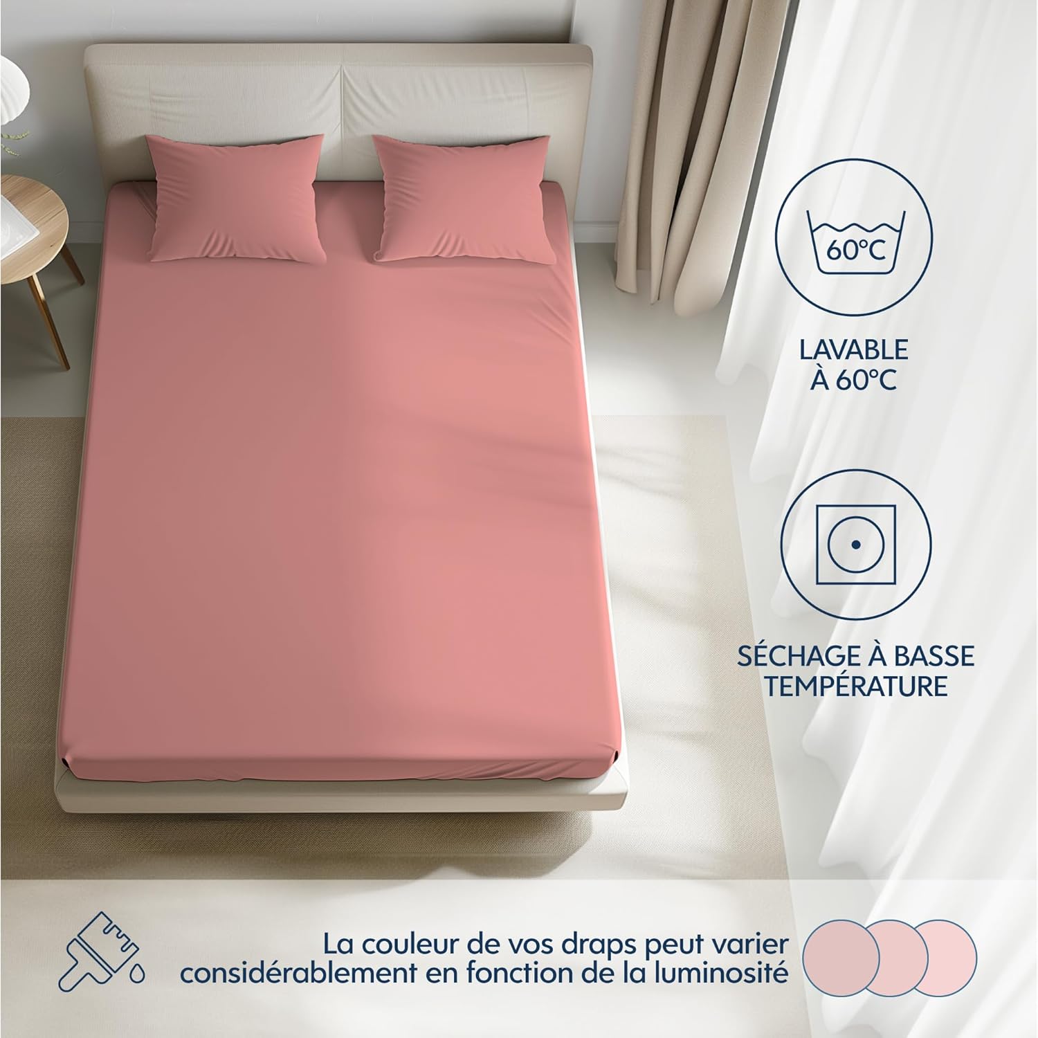 Thumbnail 4 de Dreamzie Drap Housse 160x200 cm — Jersey 100% coton premium, hypoallergénique, Oeko-Tex, rose