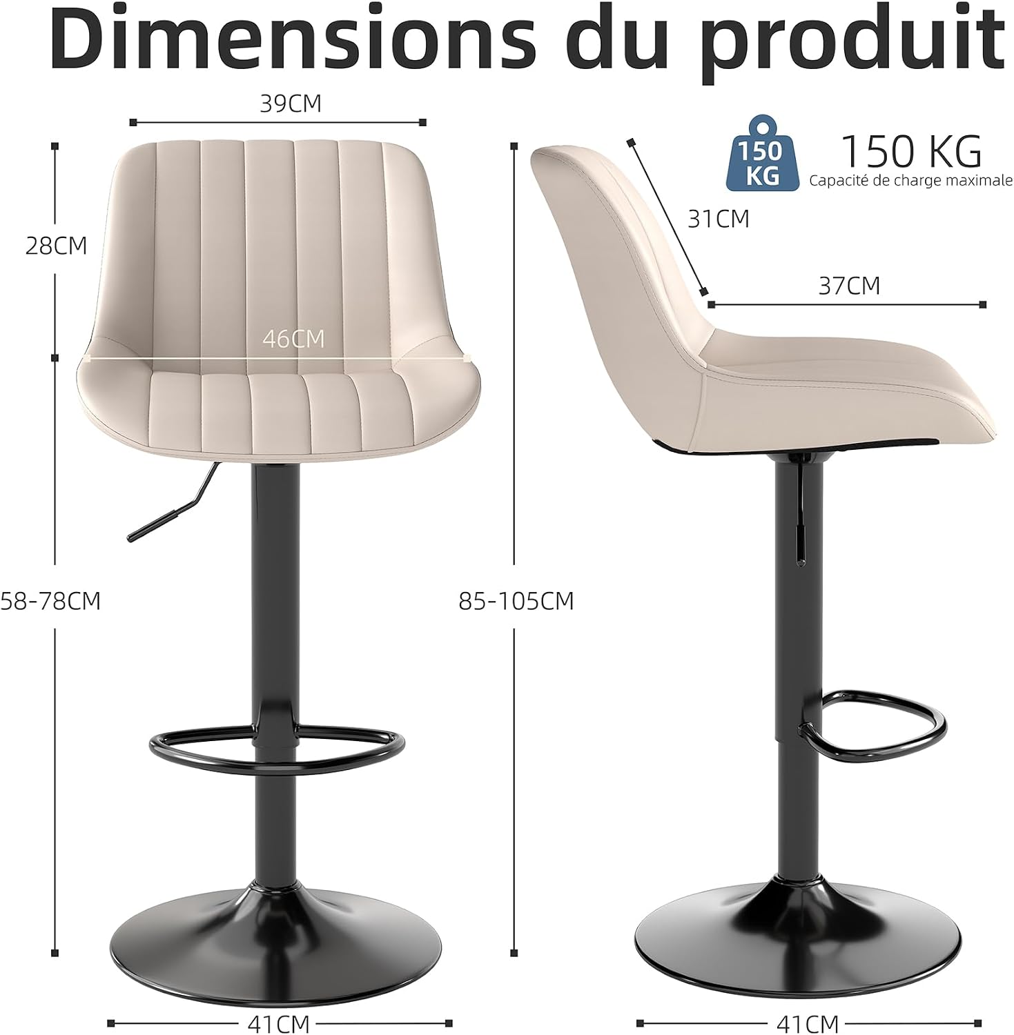 Thumbnail 1 de Youhauchair Tabouret bar 3 lot, 55 à 75 cm