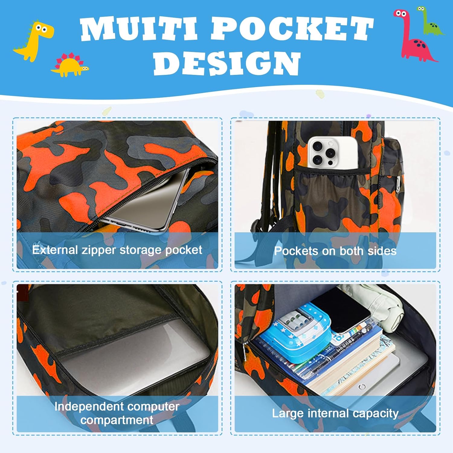 Thumbnail 3 de Aucuu Kids Camouflage Backpack – waterproof nylon-style school rucksack for ages 3–7