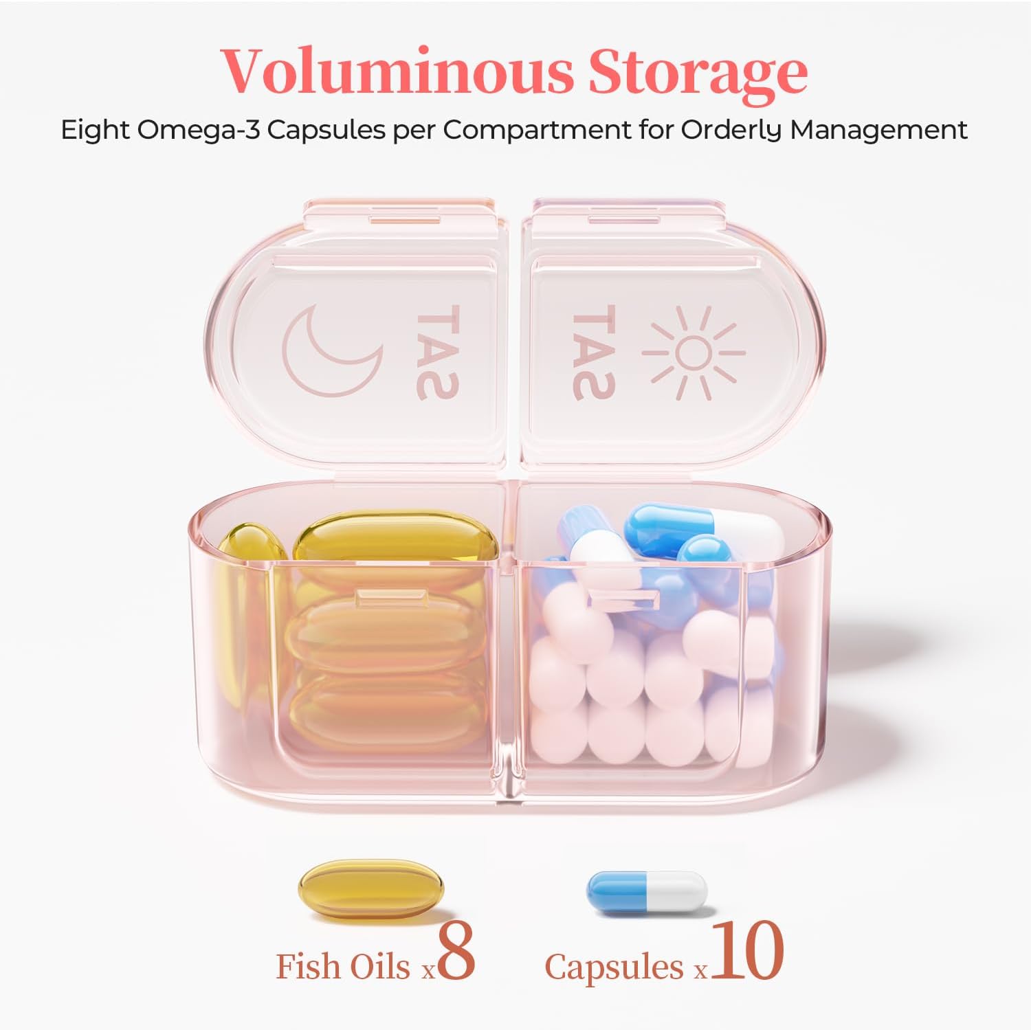 Detalle 2 de Betife 7 Day Pill Box Organiser – 2 Times a Day Weekly AM/PM, 14 Large Slots, BPA-Free Travel Medicine Case (Pink)