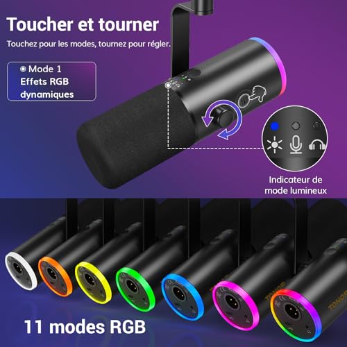 Detalle de TONOR TD510 AIR H+ Micro Gaming Dynamique pour PC — Microphone Cardioïde USB/XLR avec Bras, RGB et Annulation IA