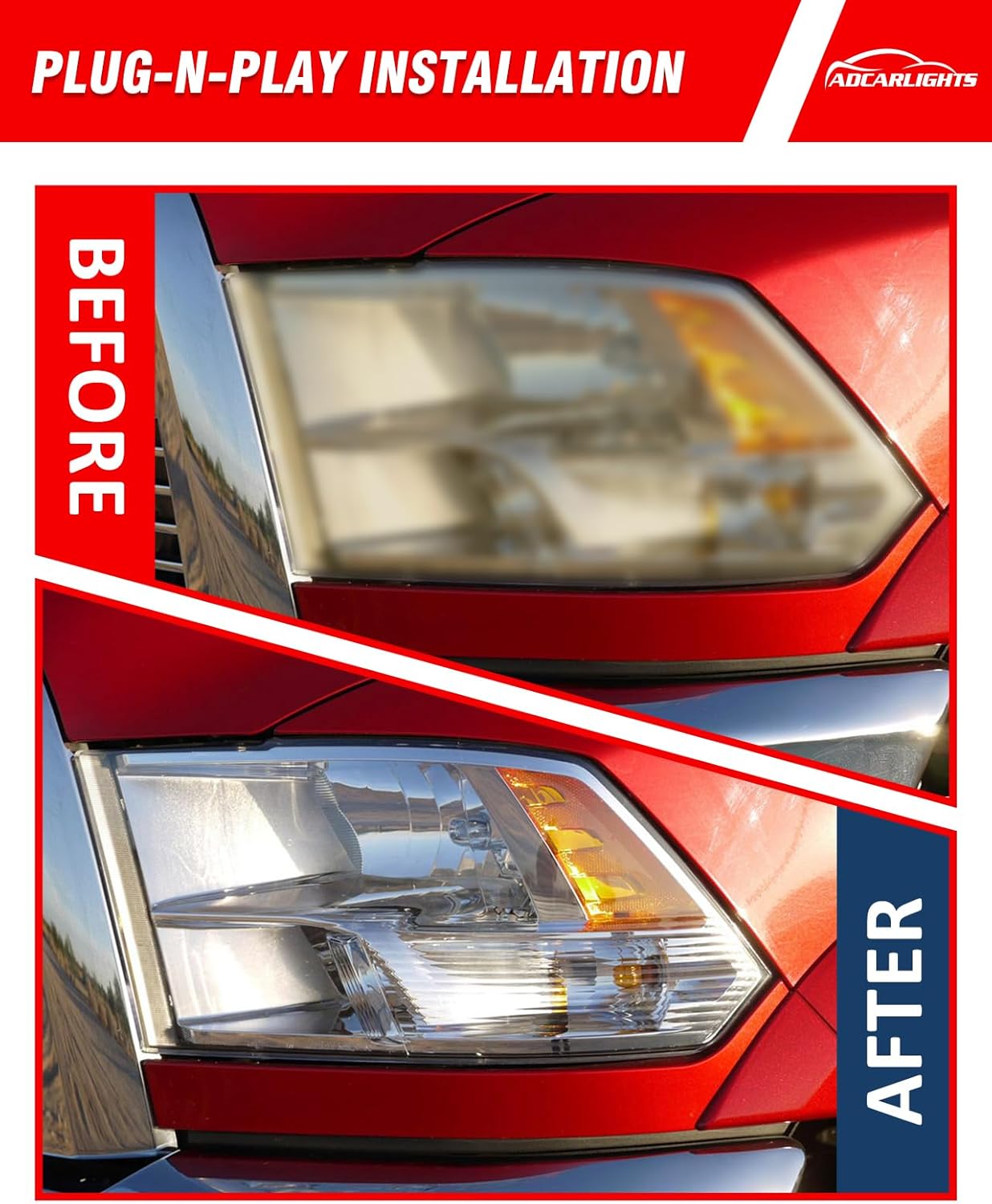 Thumbnail 5 de ADCARLIGHTS Headlight Assembly Replacement for 2010–2018 Dodge Ram (Chrome Housing, Amber Reflector)