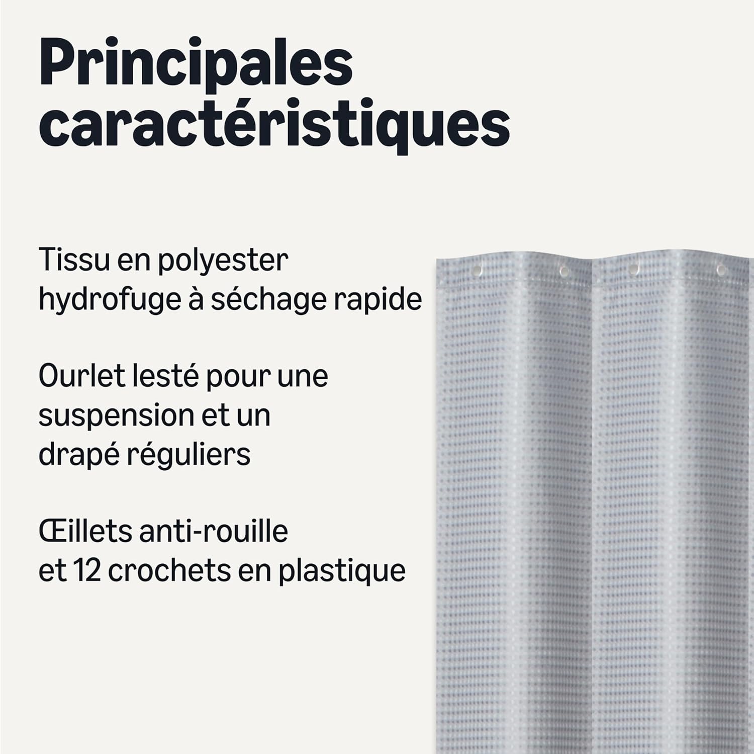 Thumbnail 1 de Amazon Basics Rideau de Douche en Polyester Style Moderne | 183 x 183 cm | Gris foncé