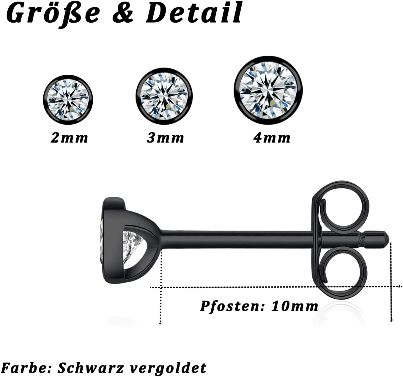 Detalle de Damen Ohrstecker Silber 925 – 3 Paar Klein, Zirkonia, Unendlichkeit, 2/3/4 mm