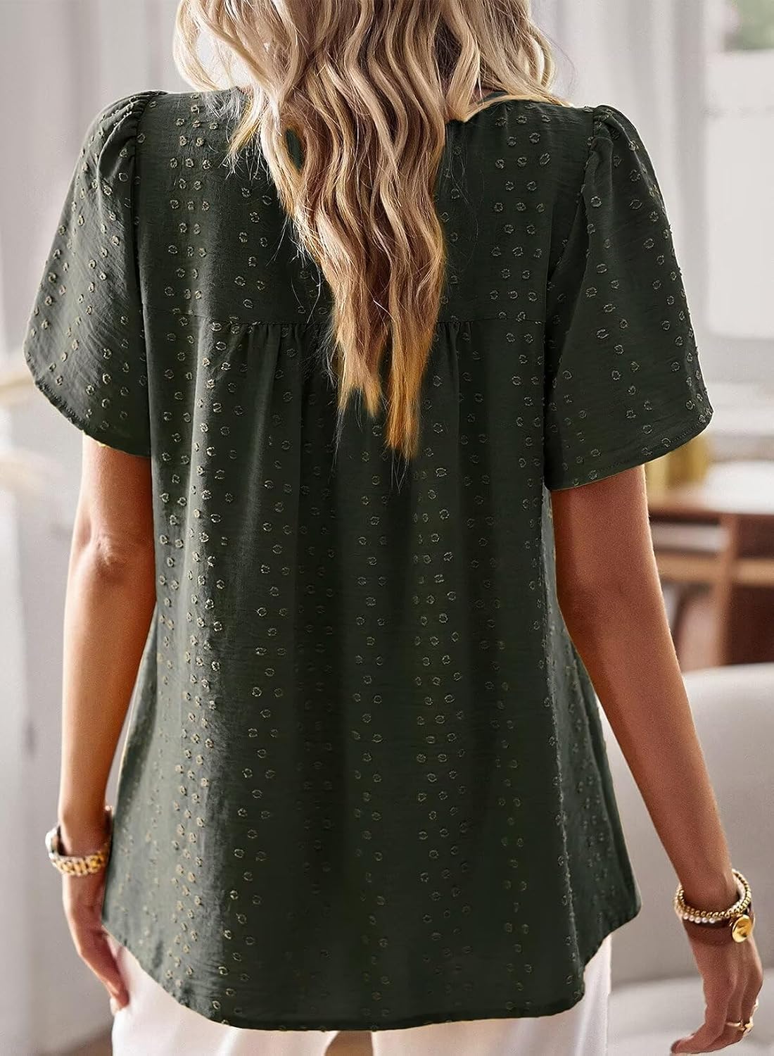 Detalle de Falechay Summer Boho Blouse for Women with Round Neck, Crochet Lace Edges, and Flowy Hem