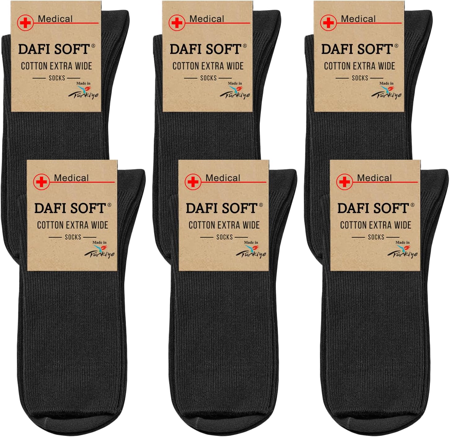 Detalle de Dafi Soft Diabetic Extra Wide Socks (6 Pairs) – Cotton, Seamless Toe, Made in Turkey