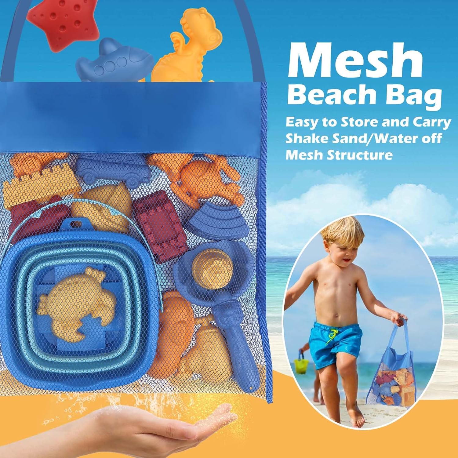 Thumbnail 4 de YIMORE Giochi Spiaggia da 30 pezzi con secchiello pieghevole e borsa a rete