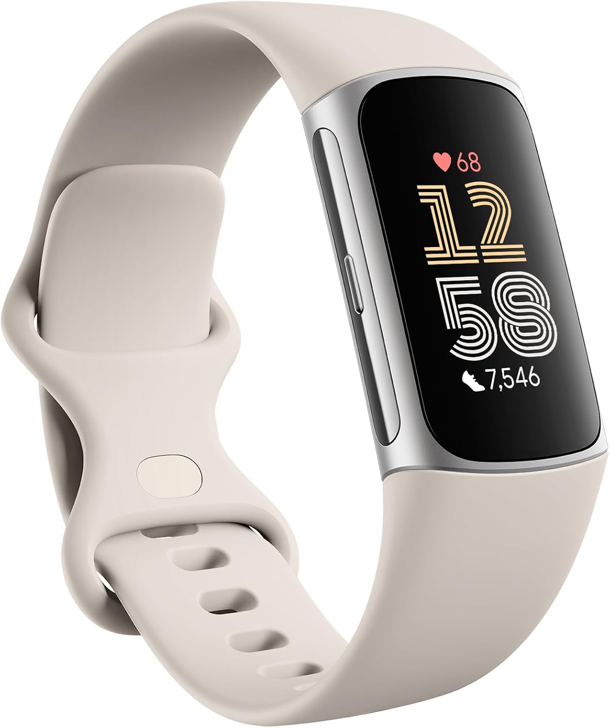 Detalle de Google Fitbit Charge 6: Activity Tracker with 7‑Day Battery and 6‑Month Premium, Porcelain/Silver Aluminium