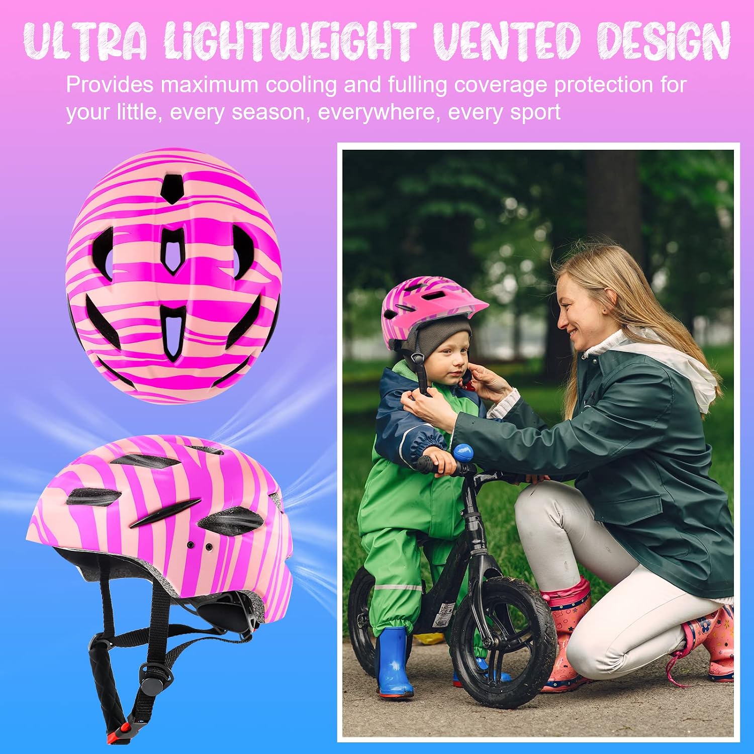 Thumbnail 4 de RaMokey Kids Helmet (50–56cm) with Rear Taillight, Adjustable Dial & Removable Visor