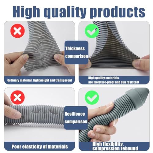Detalle de OUKMAO Universal Drain Hose Extension Kit, Grey, 2m with Connector and Clamps