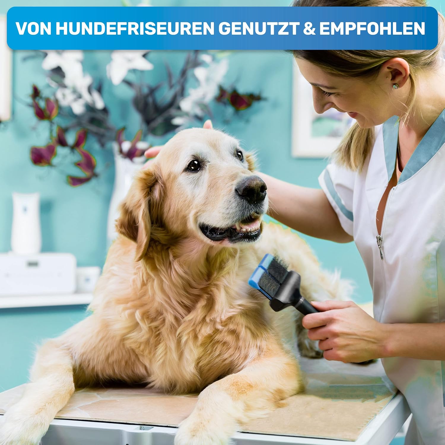 Detalle de BluePet ZupfZeug Pro – Professionelle Doppelkopf-Hundebürste für Langhaar mit flexiblem Kopf