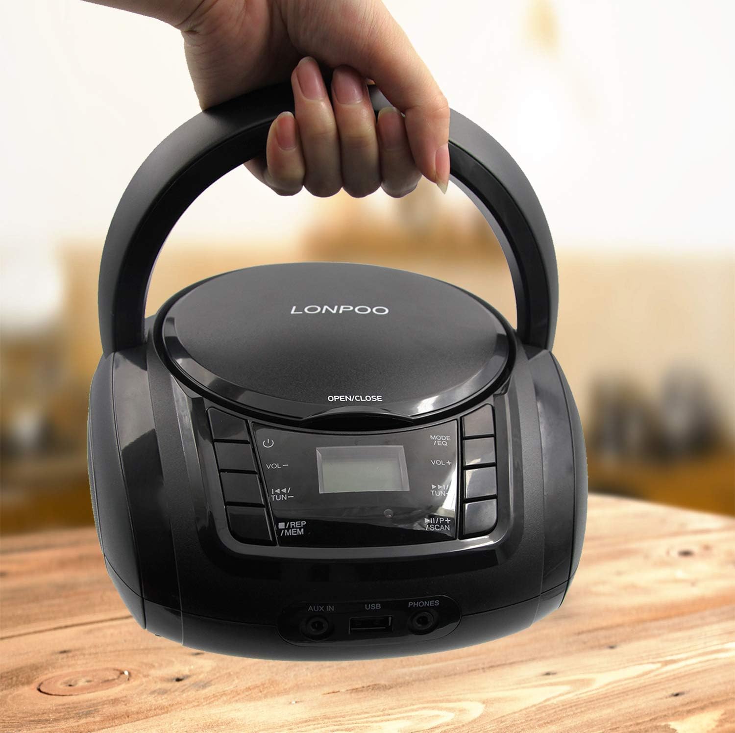 Thumbnail 6 de LONPOO Lettore CD Portatile con Bluetooth, radio FM e USB (nero)