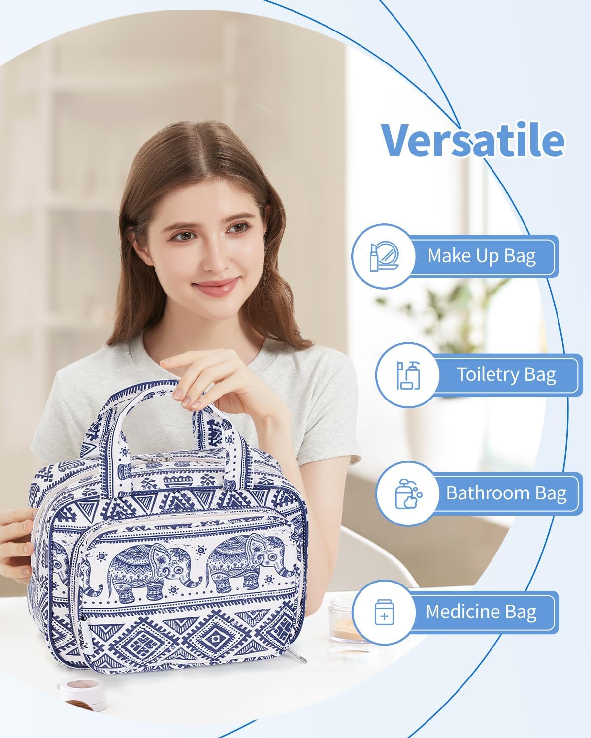 Thumbnail 6 de Narwey Full Size Toiletry Bag (Large) – Elephant travel wash bag with mesh pockets and waterproof section