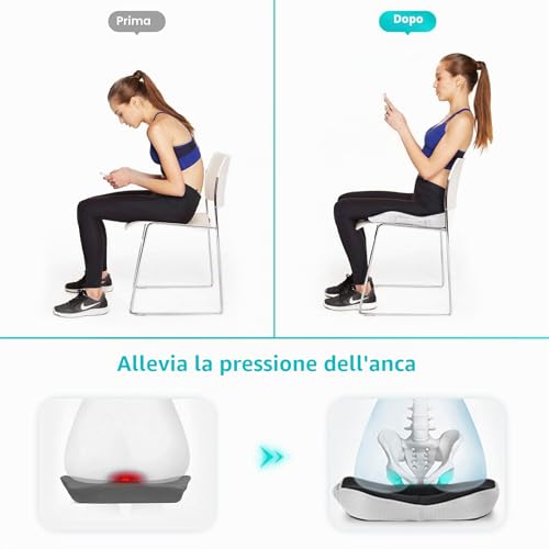 Detalle de Feagar Cuscino Ortopedico a Ciambella per Sedile (H12) – Supporto e Comfort per Emorroidi, Coccige e Schiena
