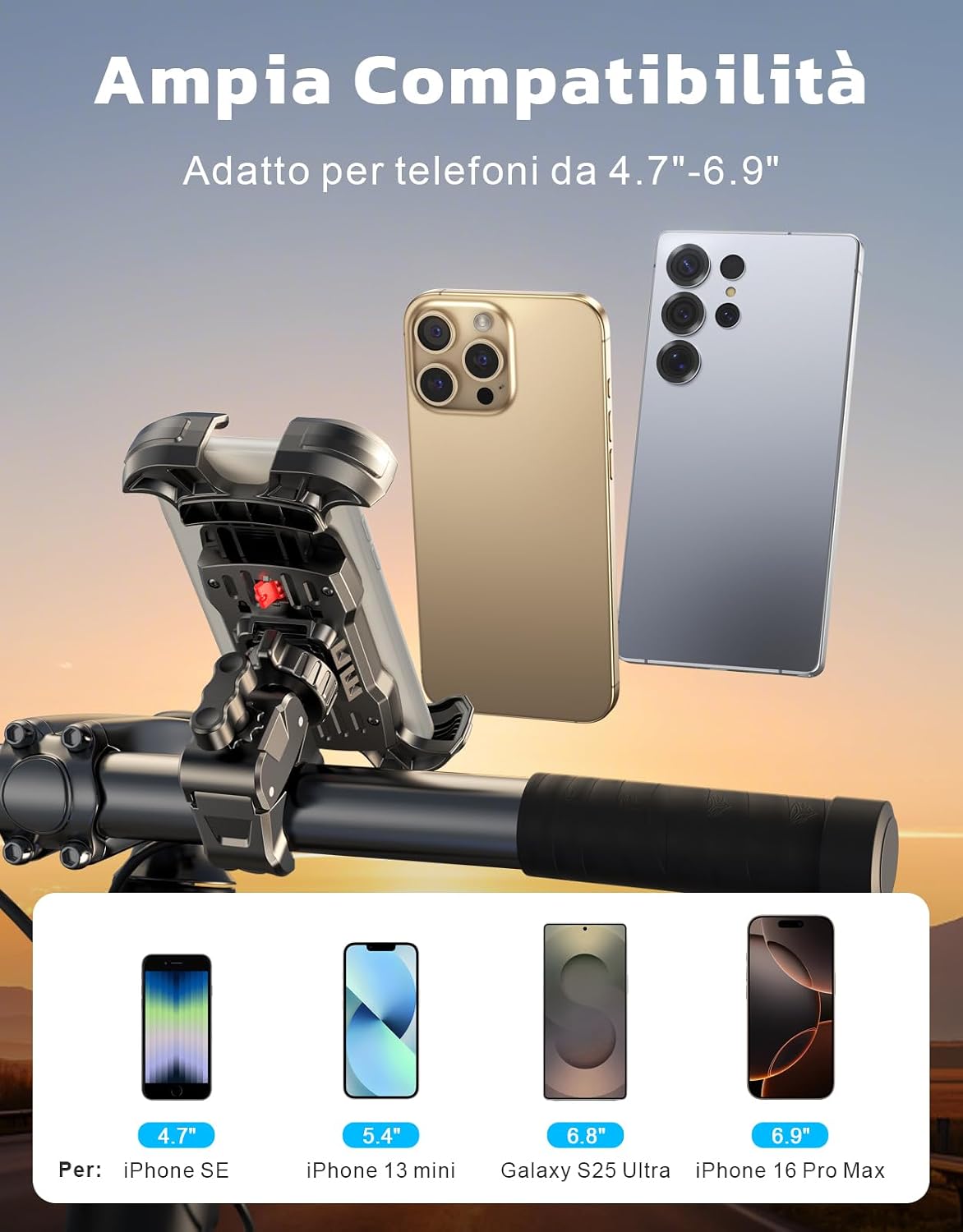 Thumbnail 4 de Rolgno Porta Cellulare Moto: supporto manubrio ultra stabile con rotazione 360°