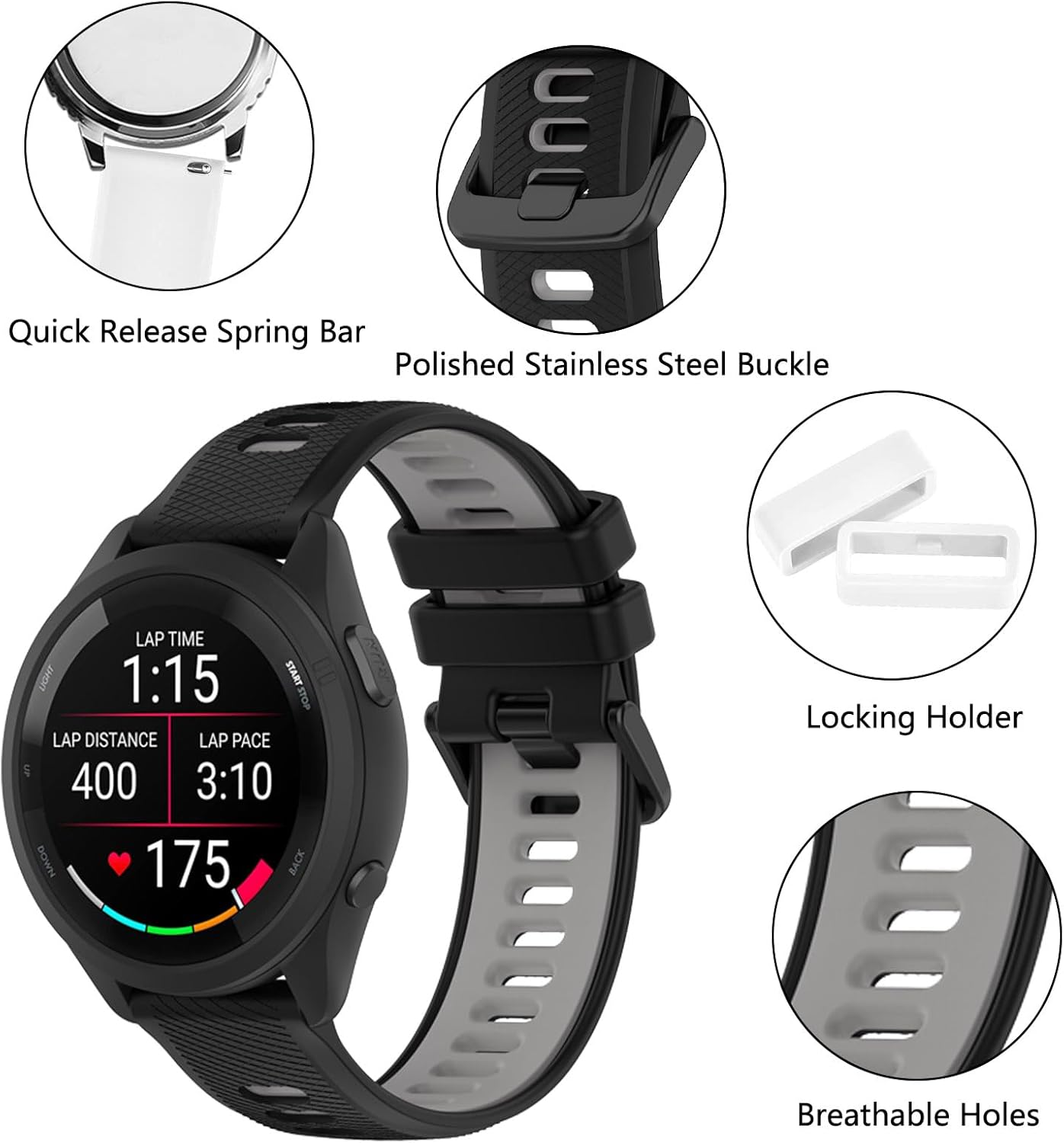 Thumbnail 4 de FiiMoo 20mm Silicone Strap for Garmin Venu 2 Plus / Venu Sq 2 / Active 5 / Vivoactive 3 and More
