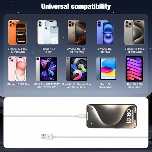 Detalle de Snisre CarPlay USB-A to USB-C Cable for iPhone 17/16/15 (3ft) – White