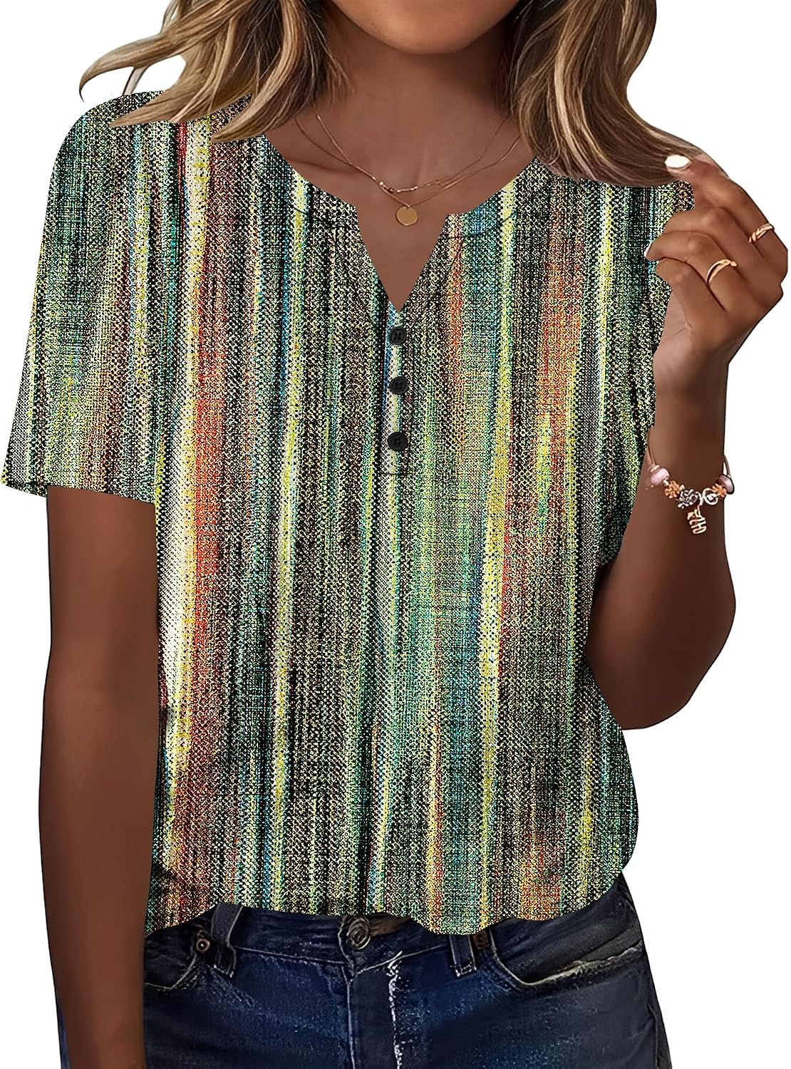 Detalle de Kistore Ladies Tops Summer Casual Short Sleeve T Shirts – V Neck Henley, 94% Polyester / 6% Spandex (S–2XL)