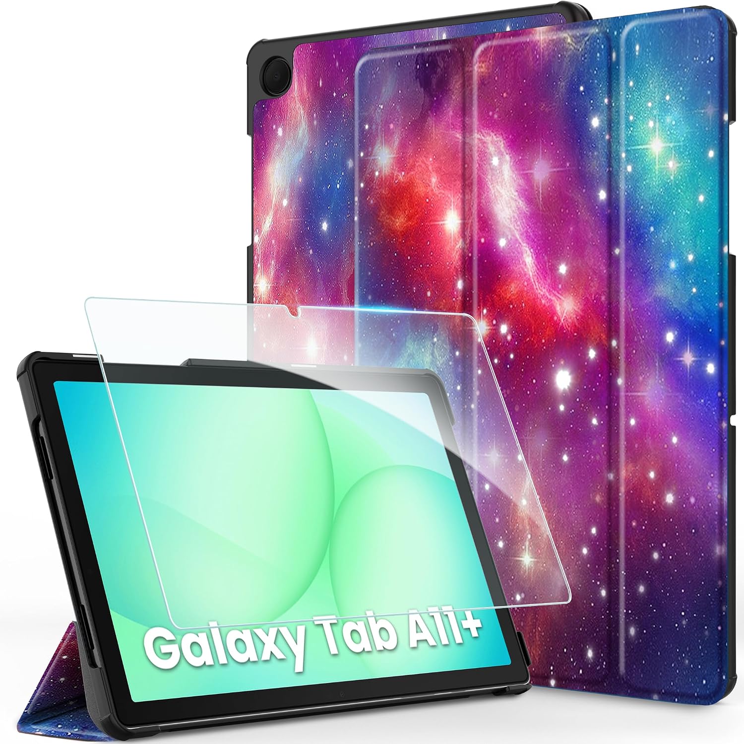 Detalle de CACOE Hülle für Samsung Galaxy Tab A11+ Plus / A9+ 11 Zoll (2025) – Ultradünne PU-Lederhülle mit Standfunktion, Schutzfolie, Auto Sleep/Wake, Lila Stern
