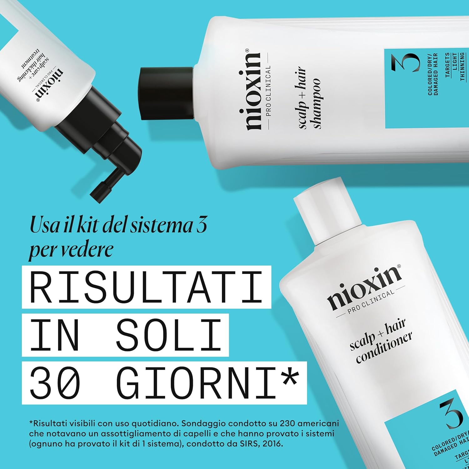 Thumbnail 2 de Nioxin Scalp + Hair Thickening Sistema 3 per capelli colorati o secchi con assottigliamento lieve (shampoo, balsamo e trattamento per la cute)