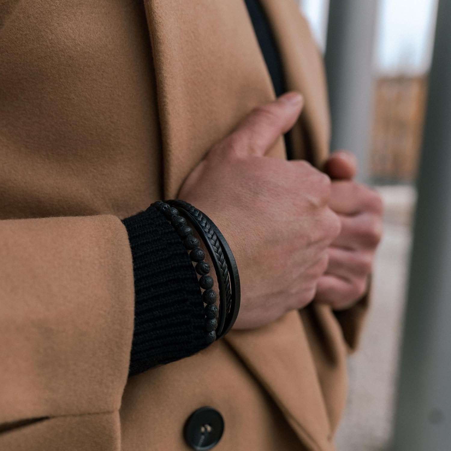 Detalle 2 de SERASAR Bracciale Uomo Pelle Nero Marrone
