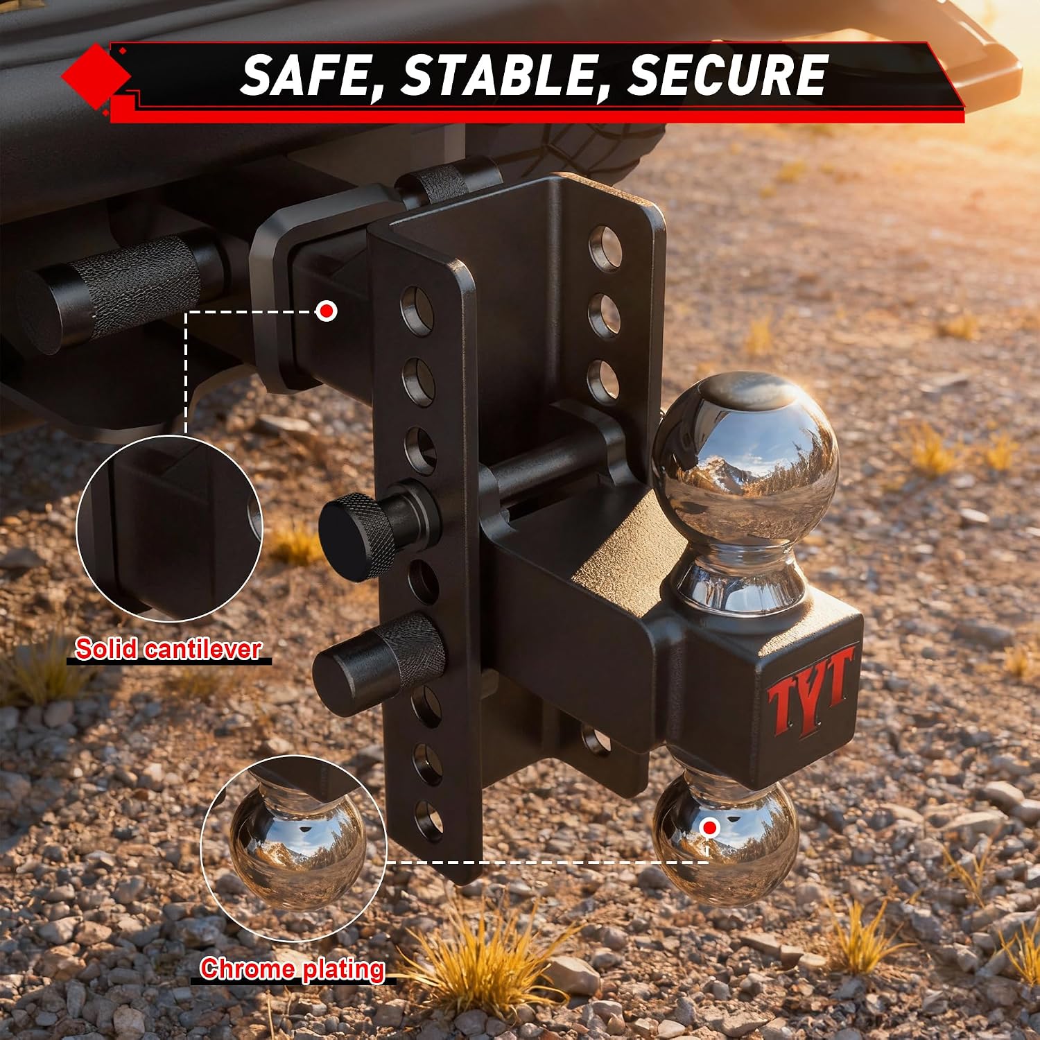 Detalle 2 de TYT Adjustable Trailer Hitch 6" Drop 🚚