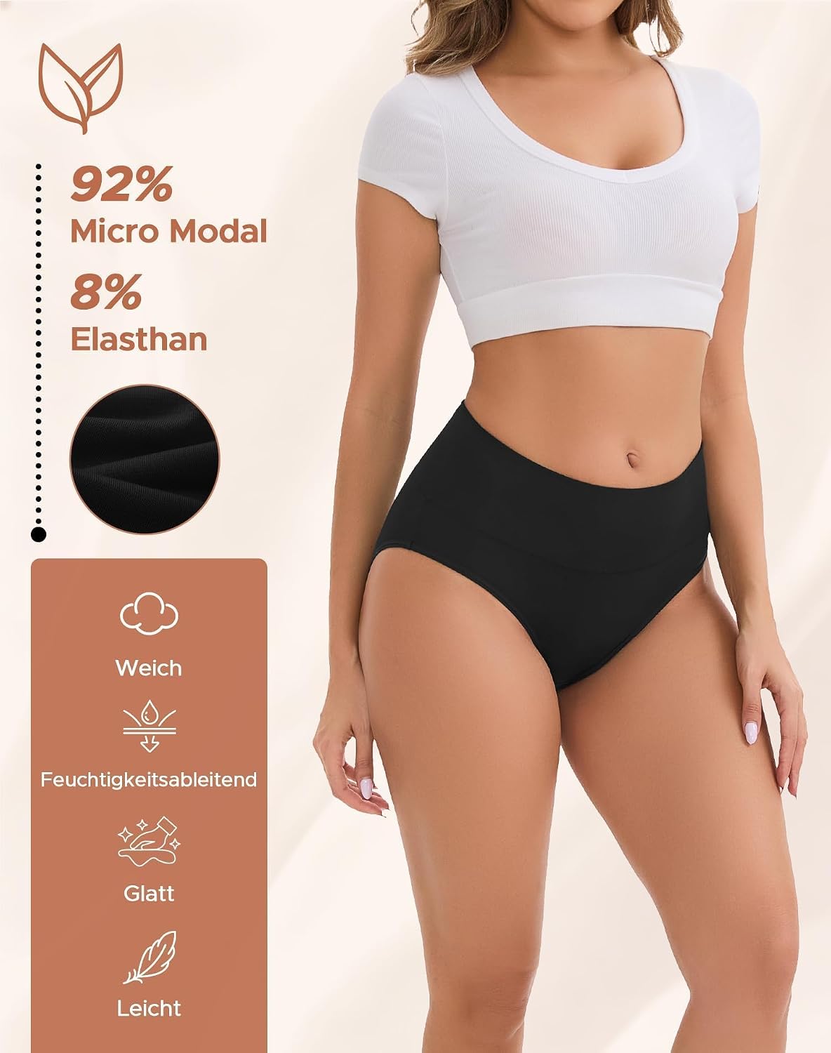 Detalle de INNERSY damtrosor med hög midja, modal, mikrofiber och stretch, 4-pack