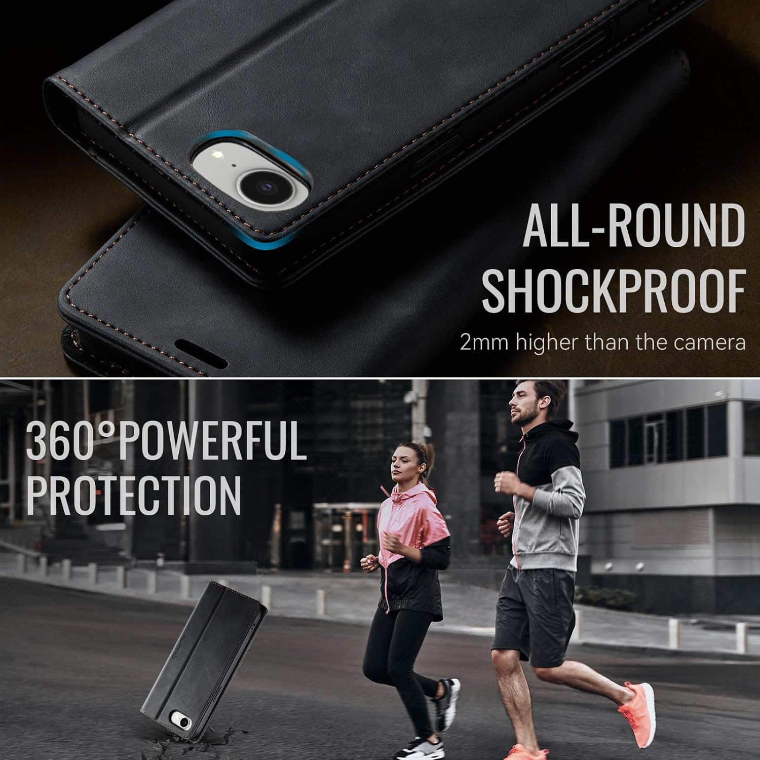 Thumbnail 6 de Cracedily Wallet Case for iPhone 17e / iPhone 16e Leather Flip Cover with Kickstand & RFID Blocking, Black
