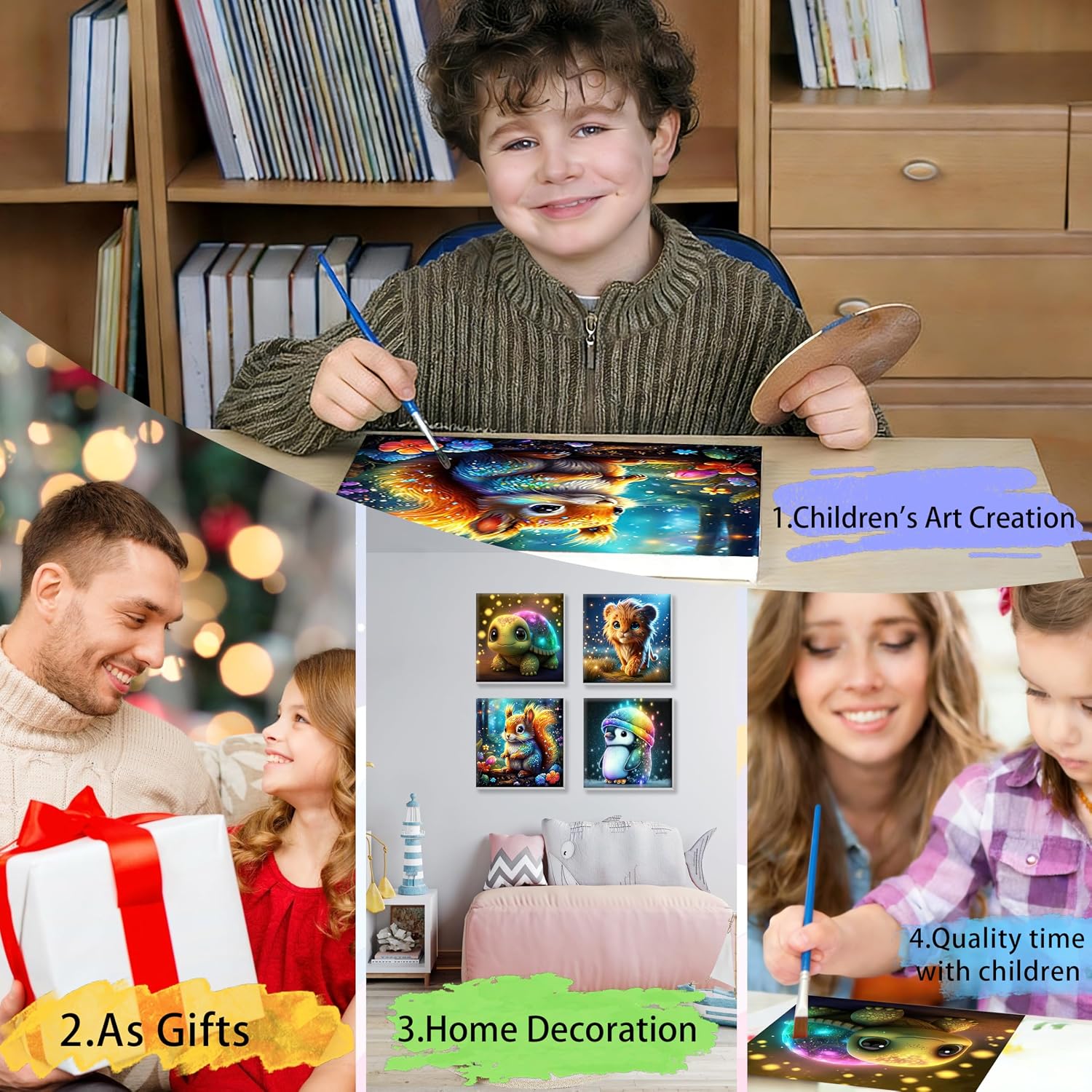 Thumbnail 5 de Yunruily 4 Pack Paint by Numbers for Kids 8x8 Frames
