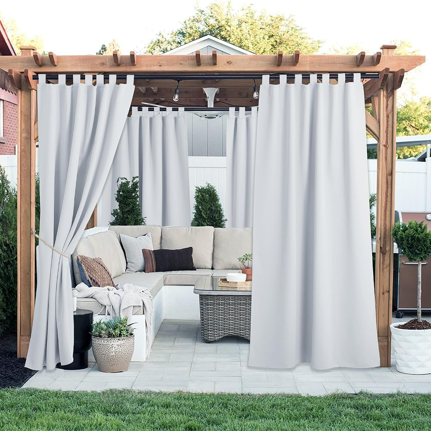 Detalle de NICETOWN NTUSOCST1SD Outdoor Curtains, Waterproof, 52 x 108, Greyish White