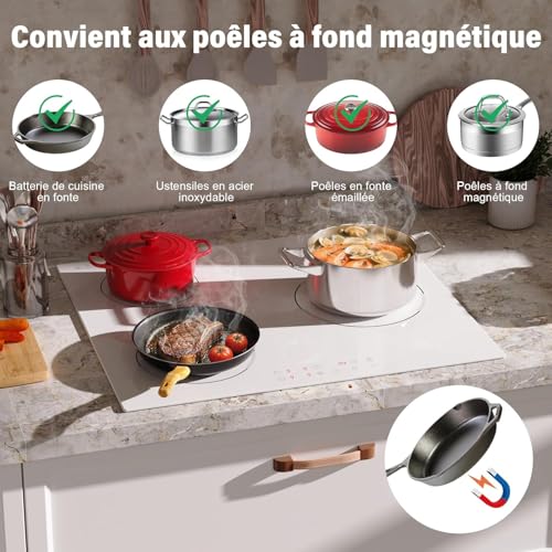 Detalle de Karienvir Plaque Induction Blanche 3 Feux avec Prise et Booster – 3500W
