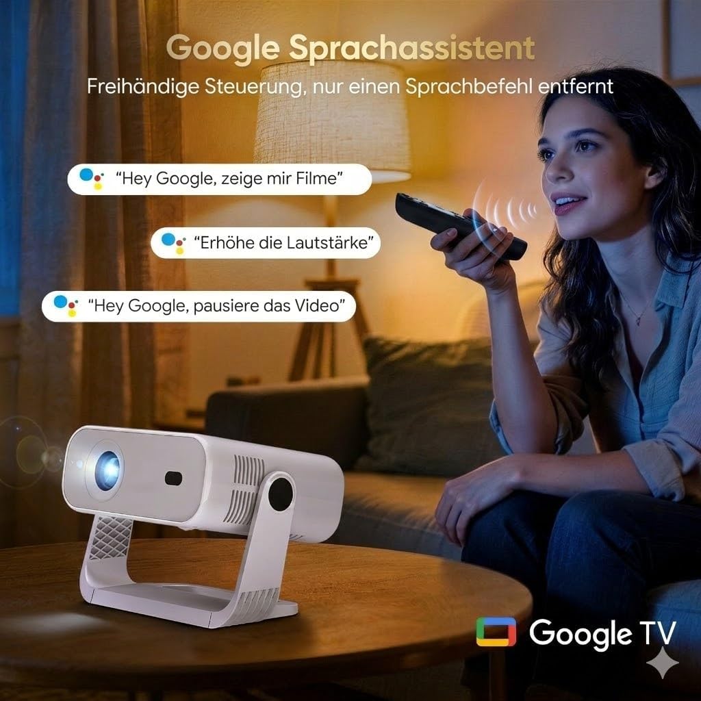 Thumbnail 3 de Wielio 2026 Upgrade Google TV Beamer GE211B – Mini-Projektor mit nativem 1080p, 4K-Decoding, 25.000 Lumen und 360°-Stativ