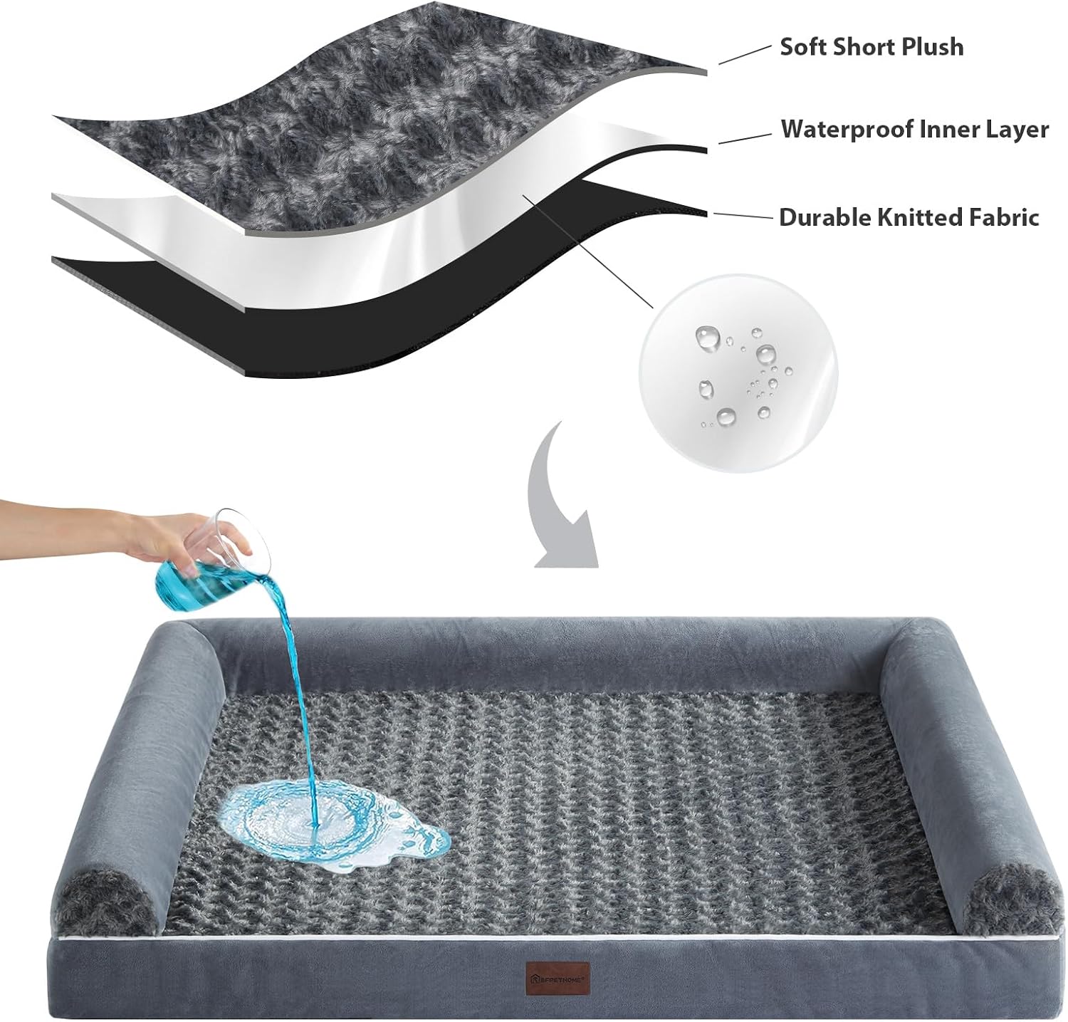 Detalle de BFPETHOME Orthopedic Waterproof Dog Bed for Large Dogs (Big Couch-Style, Removable Cover)
