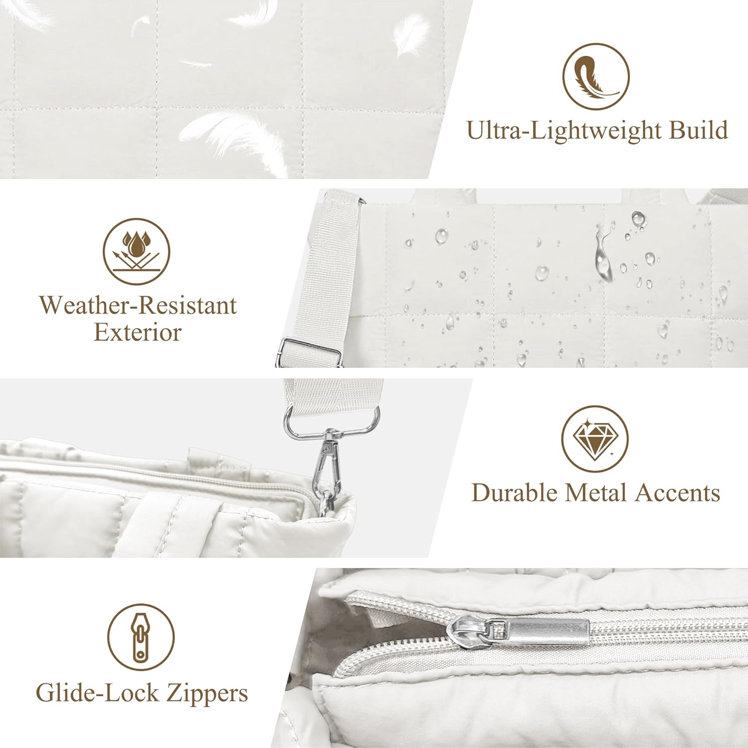Detalle de Mabecol Handtasche Klein Puffy Bag – kompakt, wasserabweisend und vielseitig einsetzbar (Weiß)