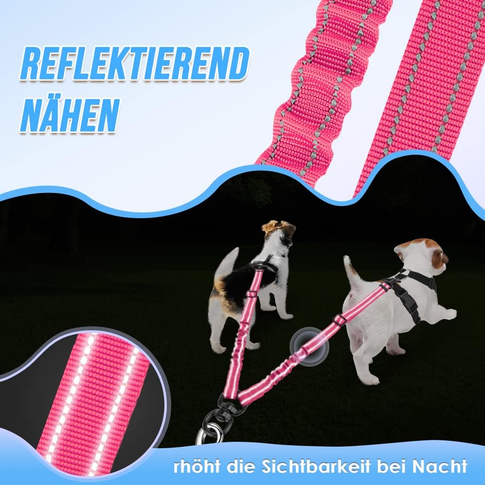 Thumbnail 6 de Nasjac Doppelte Hundeleine – 360° drehbar, verstellbar, reflektierend & stoßdämpfend für zwei Hunde