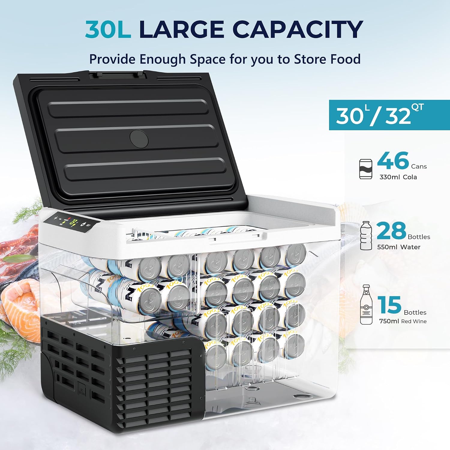 Detalle de EUHOMY ZBD-30 12V Portable Compressor Fridge, 30L, -4°F to 68°F