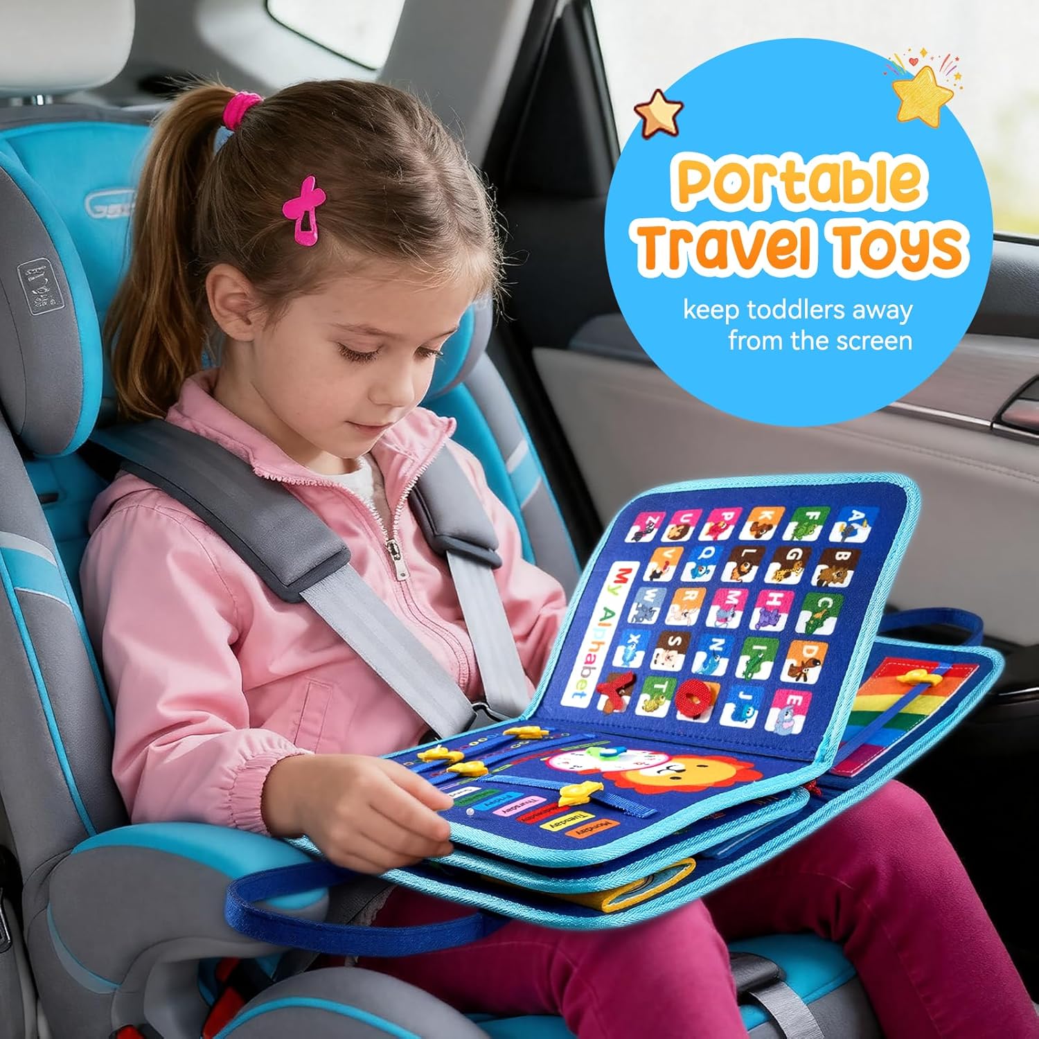 Thumbnail 5 de Warmiehomy Montessori busy board (felt activity board) with 8 play pages – blue big whale travel toy