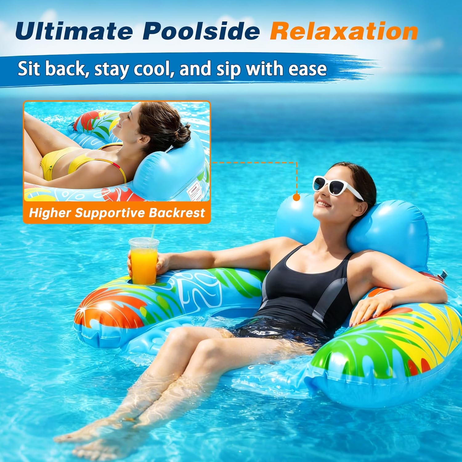 Thumbnail 3 de SEETOHOME 3-Pack Inflatable Pool Float Chairs with Cup Holders – Adults