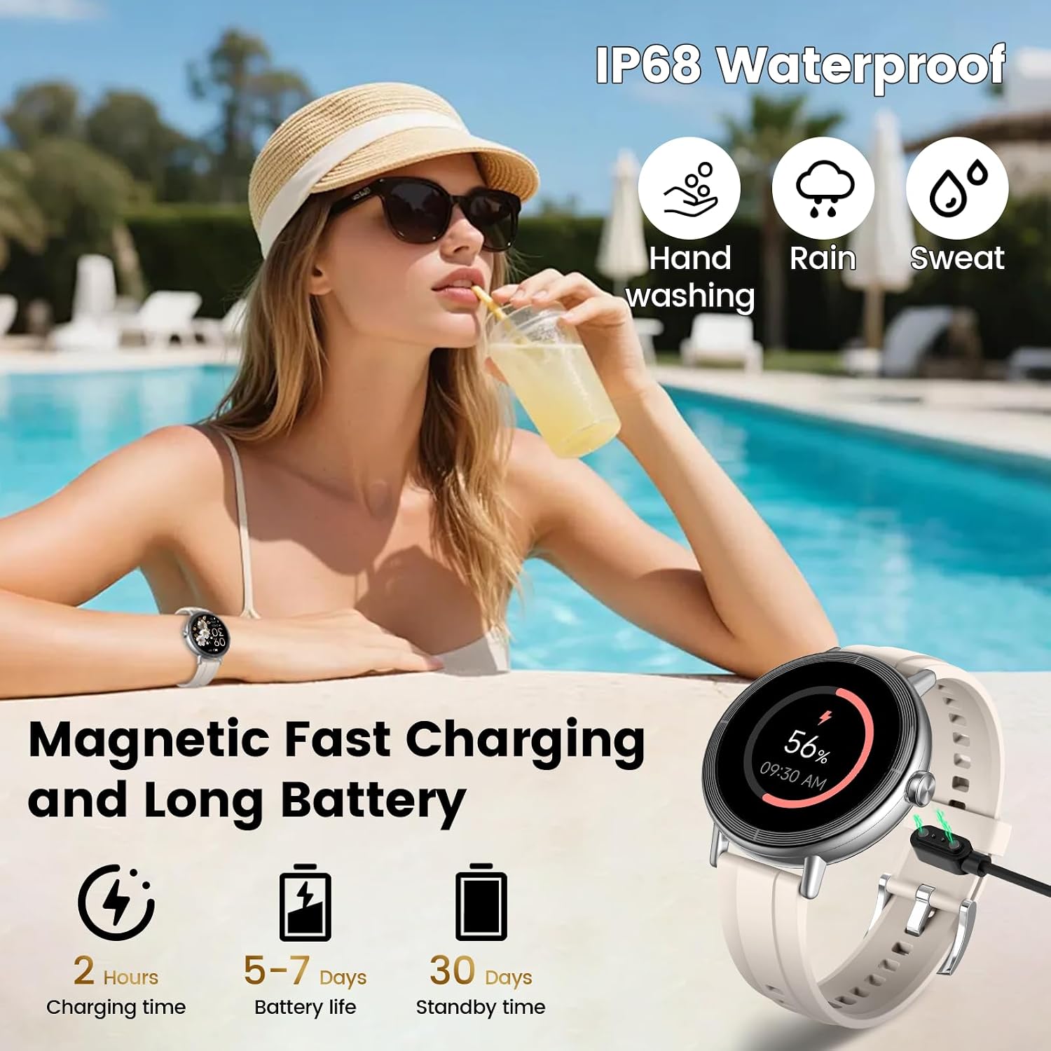 Detalle de Smartwatch Donna 1,27" HD con chiamate Bluetooth, contapassi e monitoraggio salute IP68 (bianco)