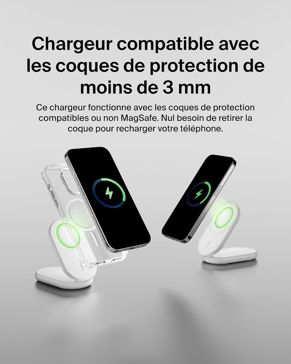Thumbnail 6 de Belkin BoostCharge Socle de Recharge Qi2 avec Support Pliable — 15 W, MagSafe compatible (iPhone 16/15/14/13) – Blanc