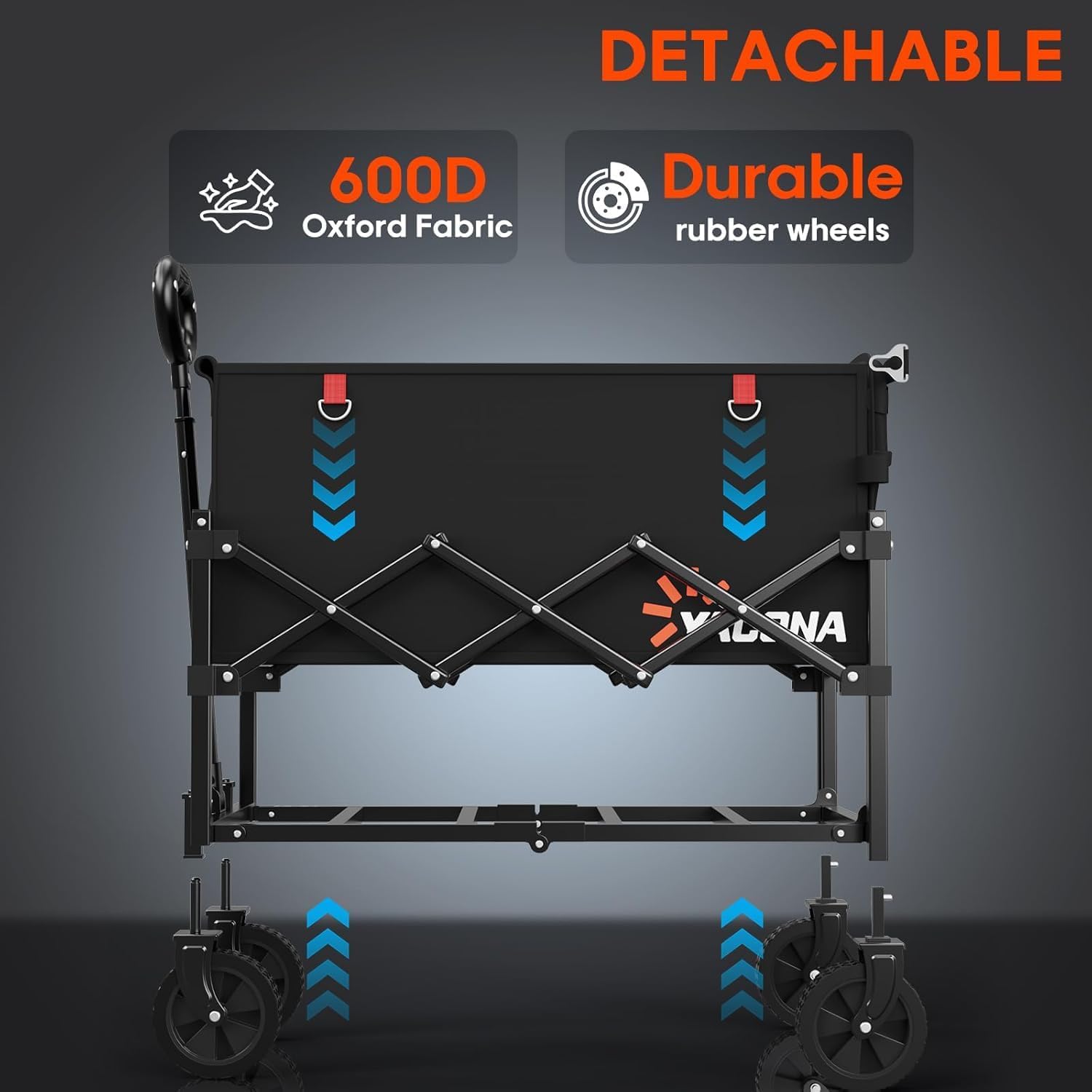 Detalle 2 de Bollerwagen Faltbar 360lbs Schwerlast – Faltbarer Handwagen mit Heckklappe (Schwarz)