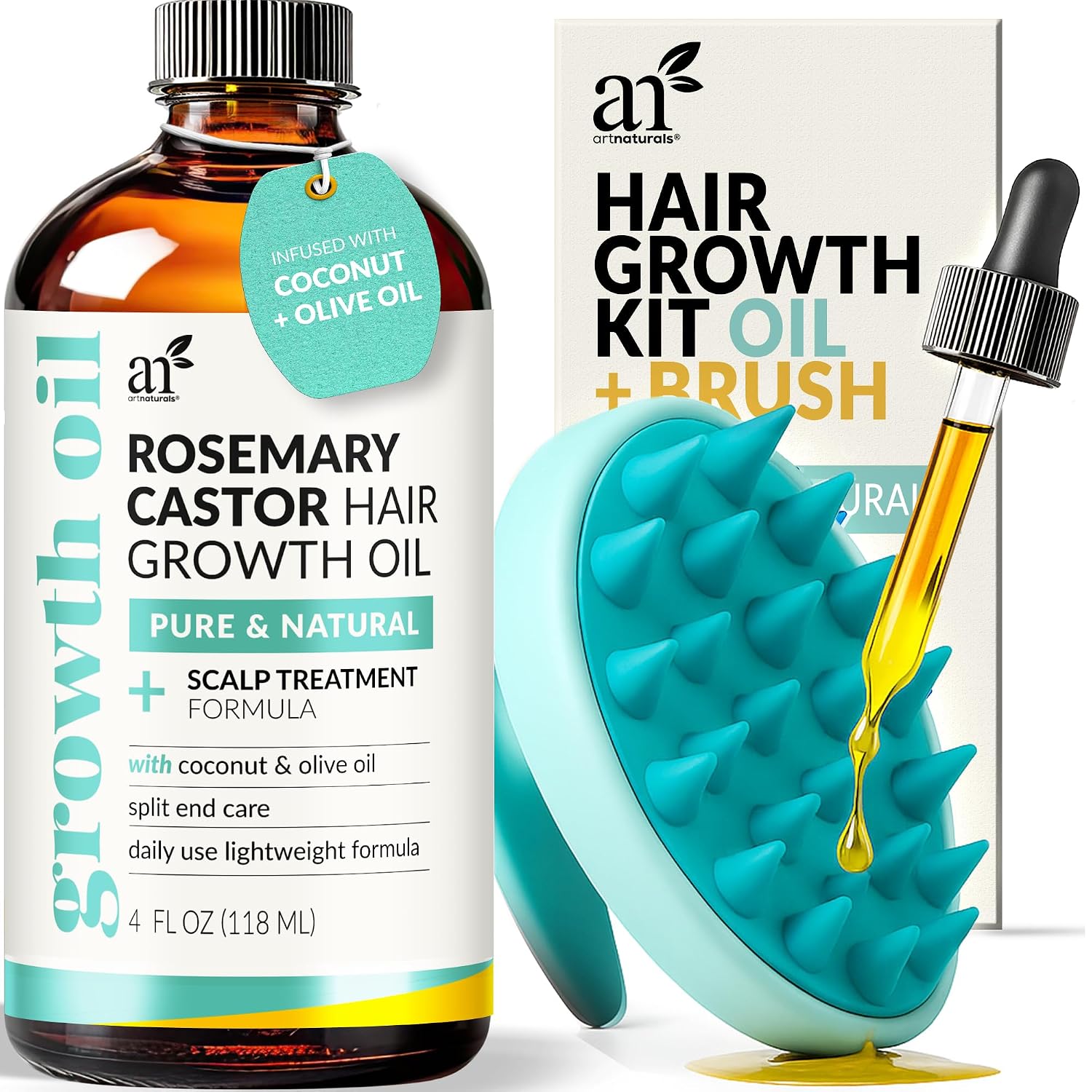 Detalle de Artnaturals Organic Rosemary Castor Hair Oil + Massager Set