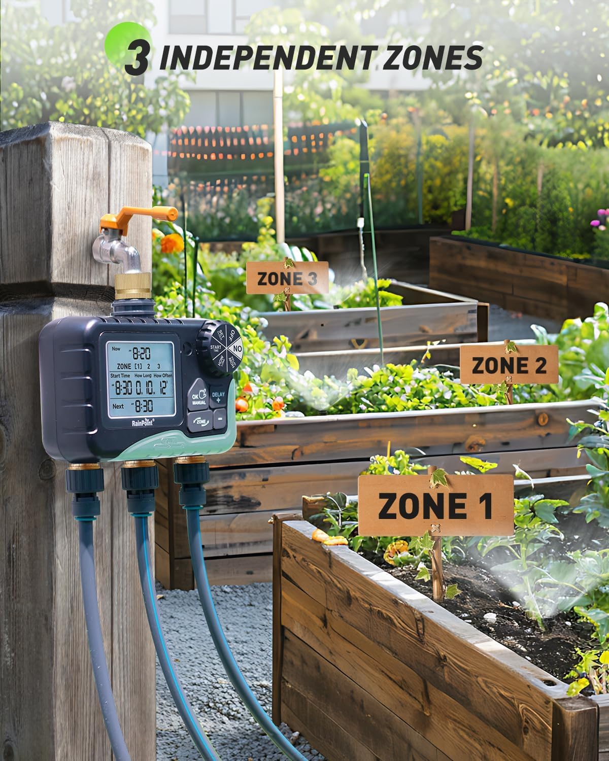 Thumbnail 1 de RAINPOINT Water Timer 3 Outlets with Brass Inlet/Outlet – Automatic sprinkler timer for garden irrigation