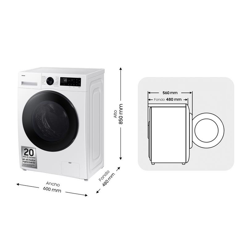 Detalle 2 de Samsung WD90DG5G34BEEC: lavasecadora 9 kg/5 kg, fondo reducido y conectividad inteligente