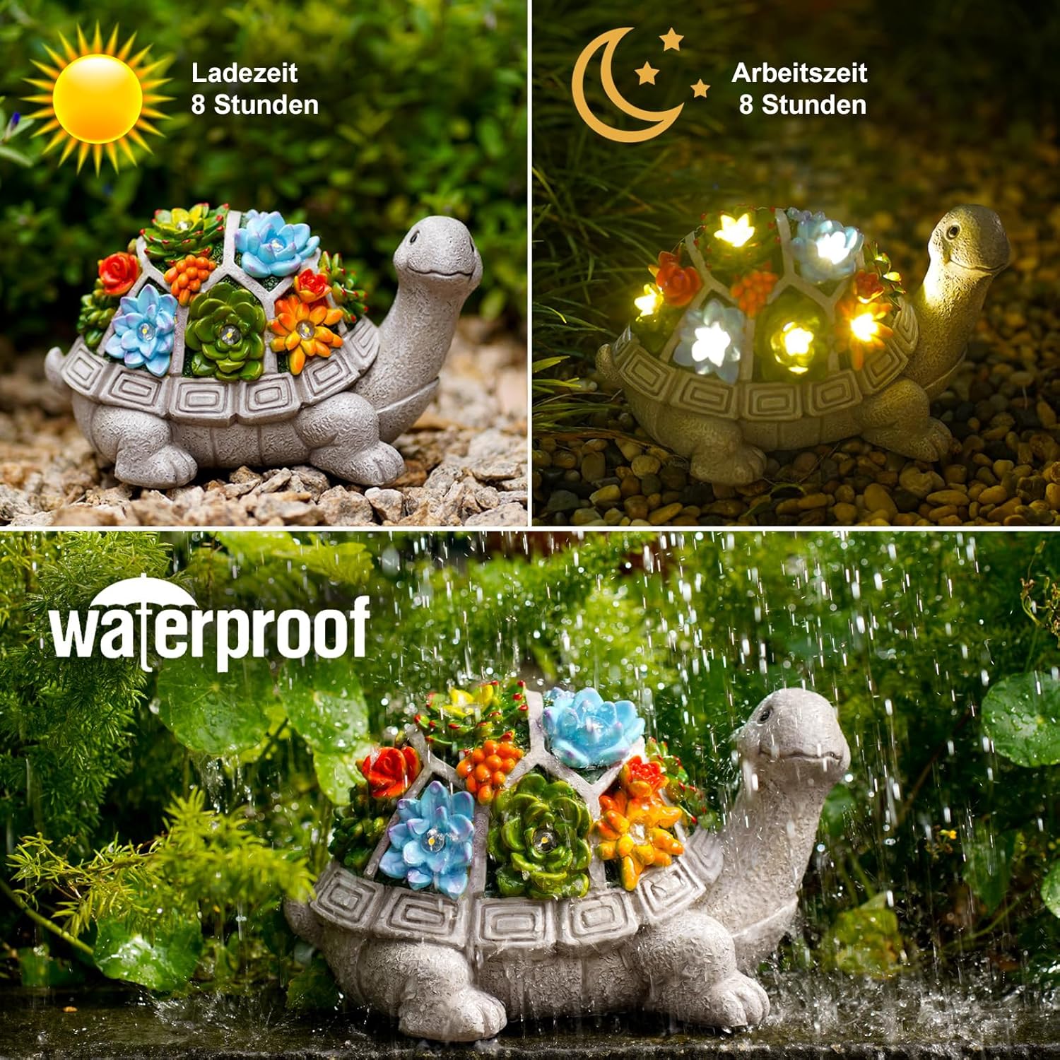 Thumbnail 3 de Yeomoo Figurine solaire de jardin tortue avec plantes succulentes et 7 lumières LED